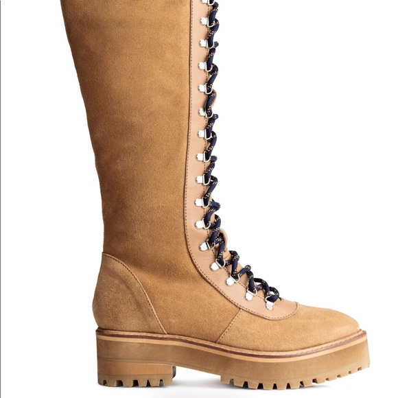 H&M knee high lace up real Suede Tan Boots - Picture 3 of 11